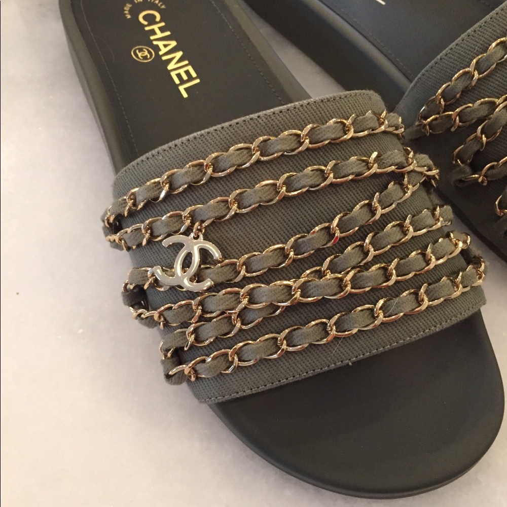 HP 10/5✨ Chanel Tropicana Slides Khaki Size 40/10 - Picture 5 of 8